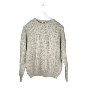 Carraig Donn Irish Wool Aran Cable Knit Fisherman Sweater Oatmeal XL Rugged